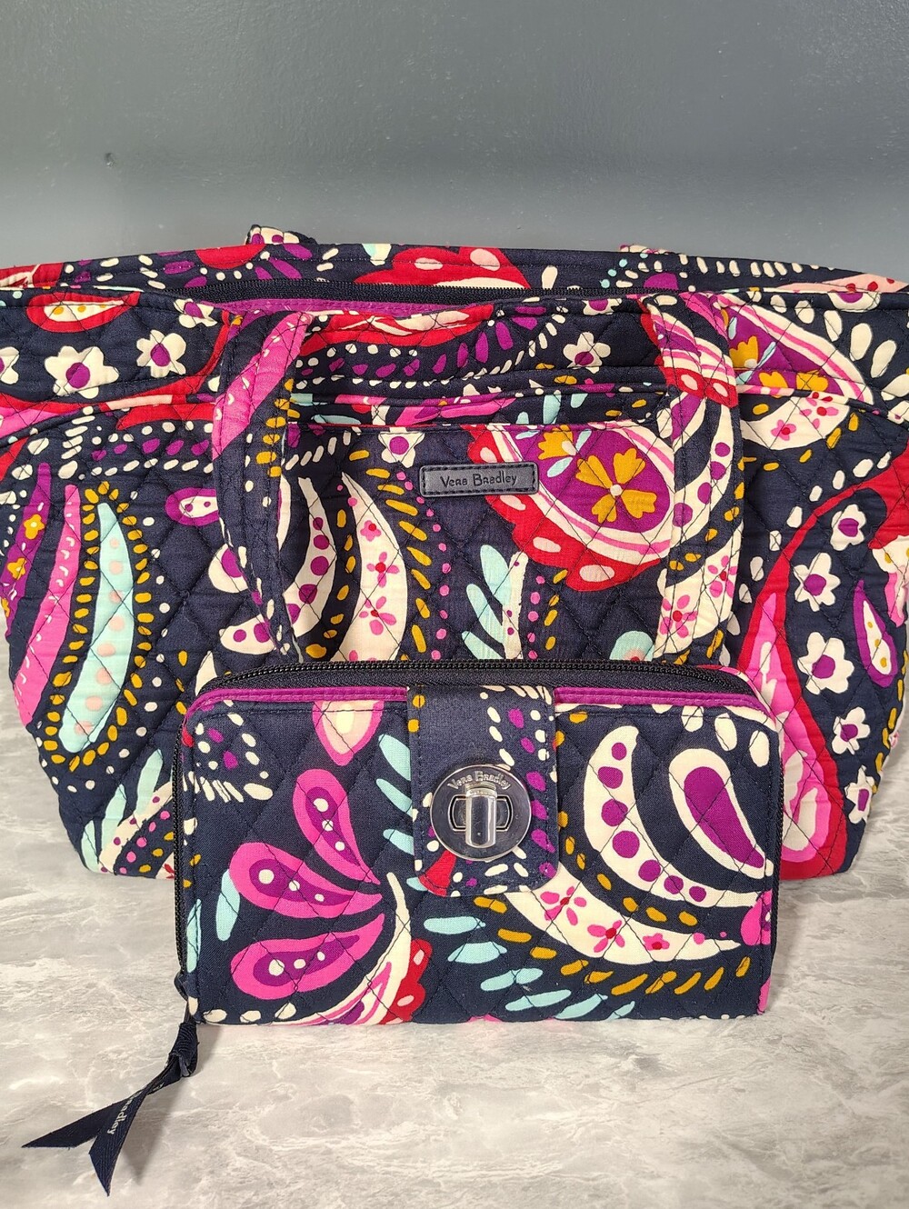 Vera Bradley Tote Bag and RFID Turn Lock Wallet Set